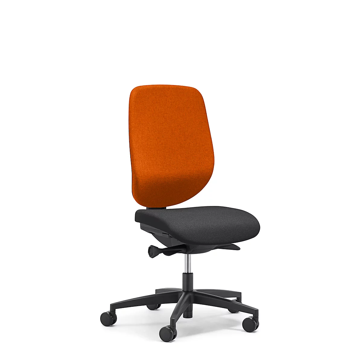 Siège de bureau 353 Giroflex, sans accoudoirs, mécanisme synchrone automatique, assise galbée, orange/noir