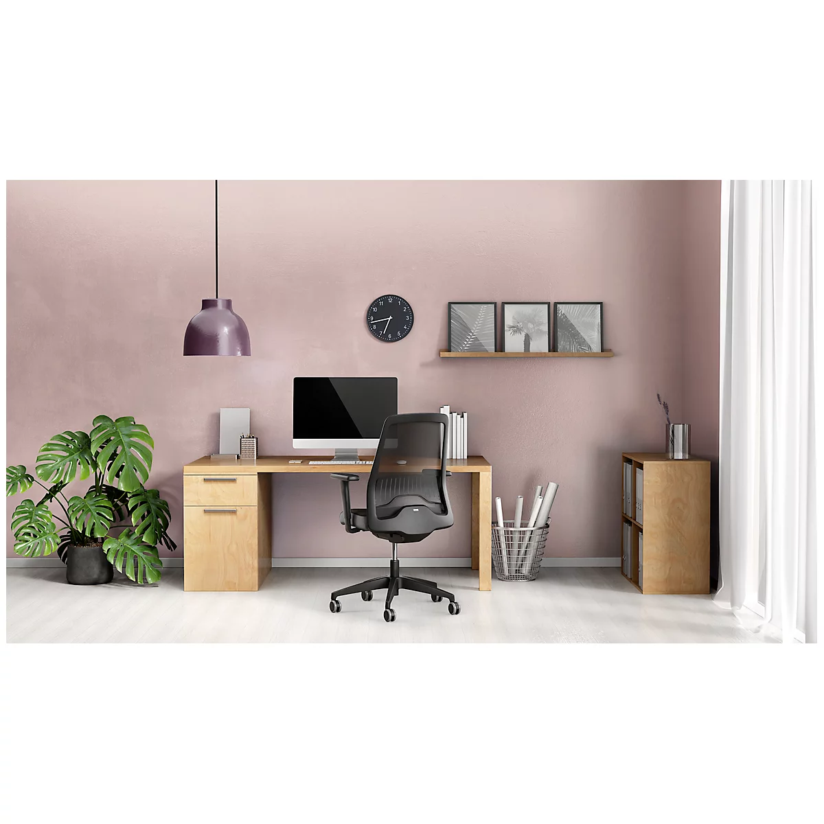 Siège de bureau EVERYis EV15R - mécanisme auto-synchrone - assise plate - dossier en mailles - avec accoudoirs - noir