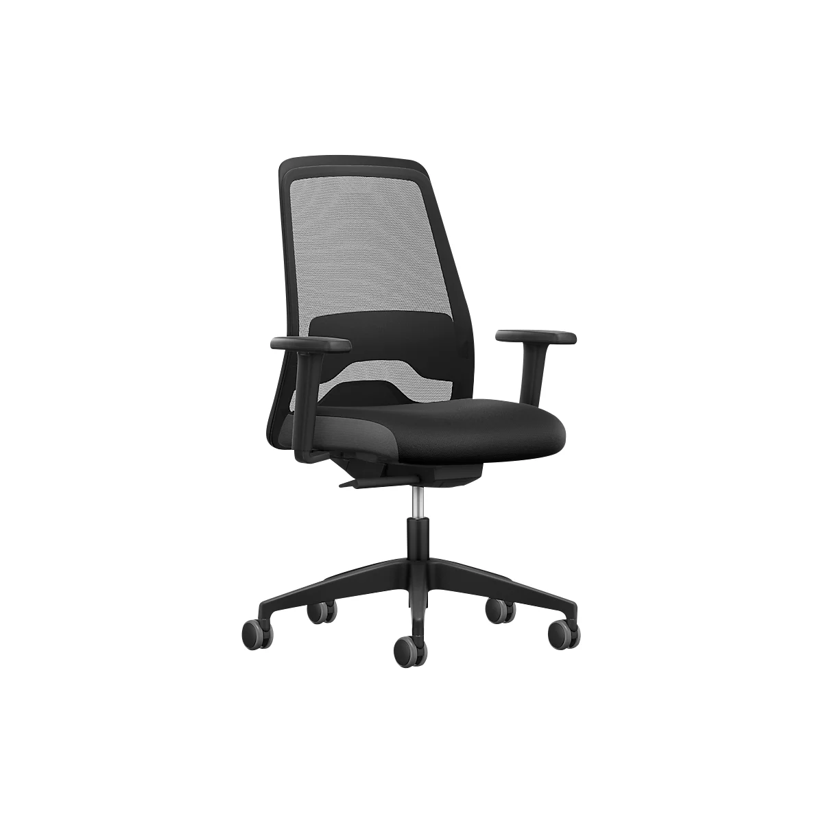 Siège de bureau EVERYis EV15R - mécanisme auto-synchrone - assise plate - dossier en mailles - avec accoudoirs - noir