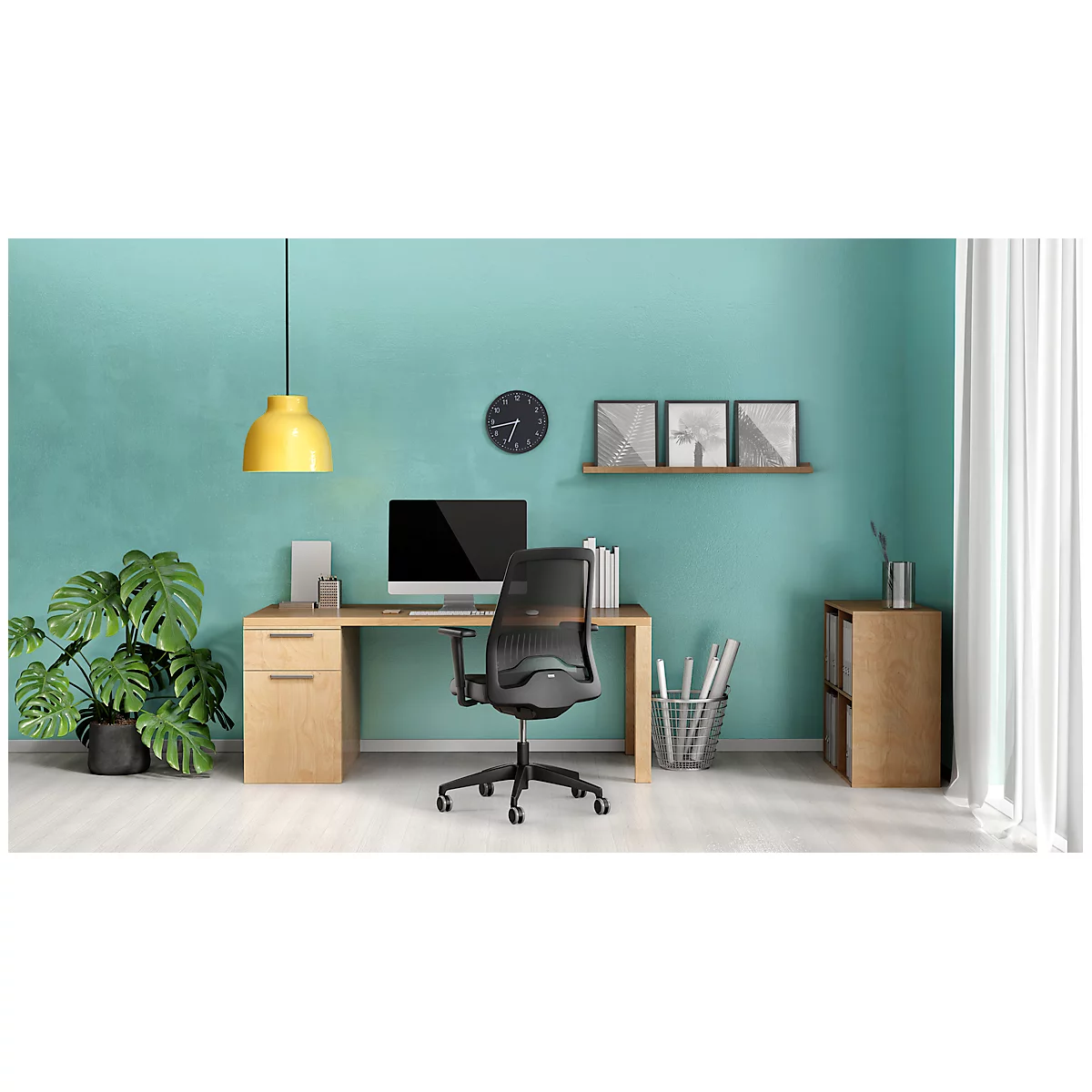 Siège de bureau EVERYis EV15R - mécanisme auto-synchrone - assise plate - dossier en mailles - avec accoudoirs - noir