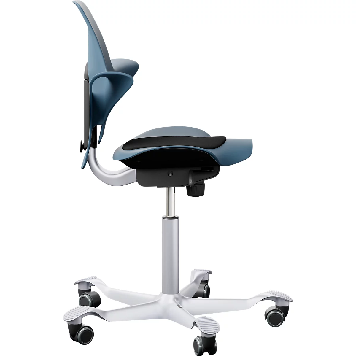 Siège de bureau HAG Capisco Puls 8010 Blue, siège selle, vérin à gaz 200 mm, hauteur d'assise réglable, piétement aluminium