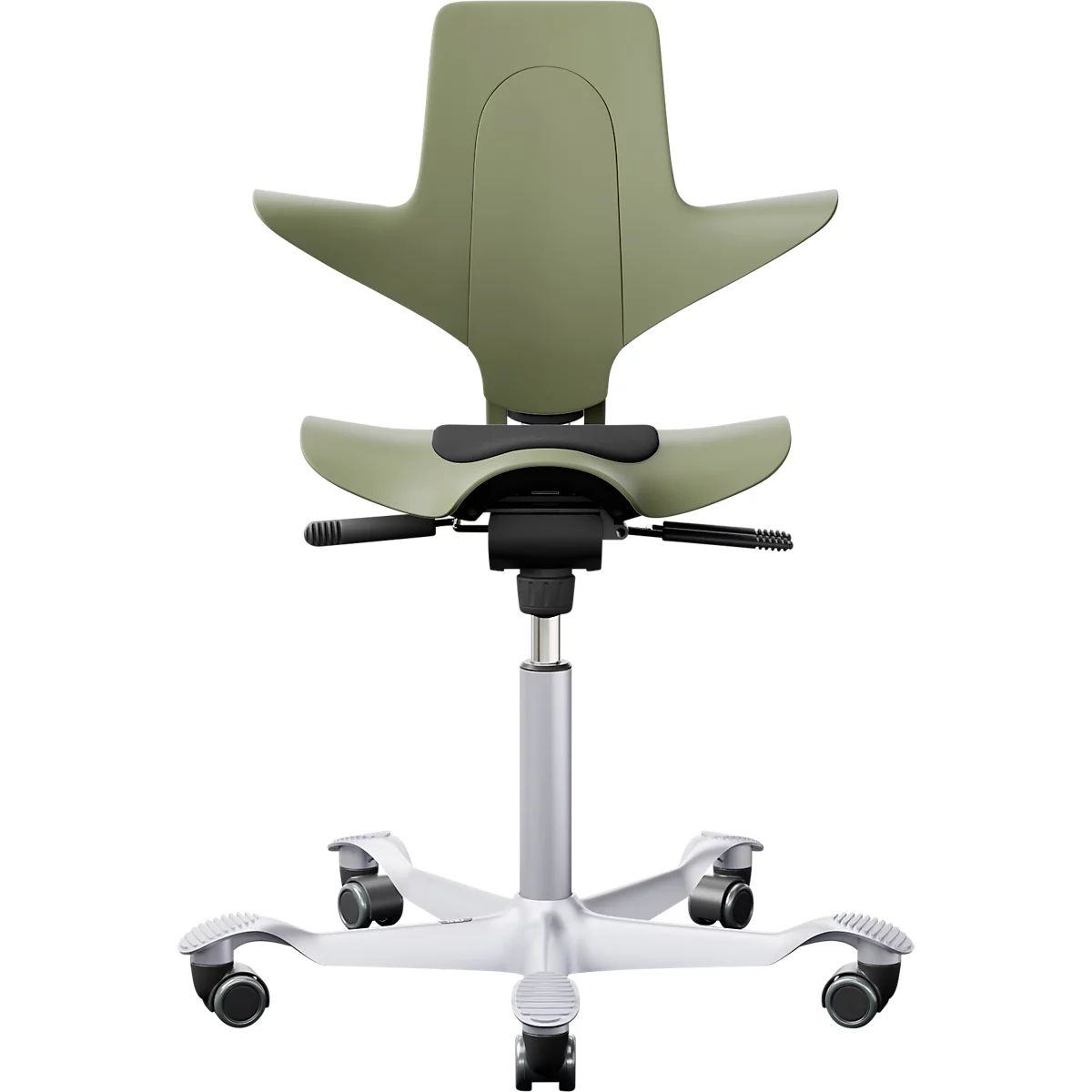 Siège de bureau HAG Capisco Puls 8010 Moss, siège selle, vérin à gaz 200 mm, hauteur d'assise réglable, piétement aluminium