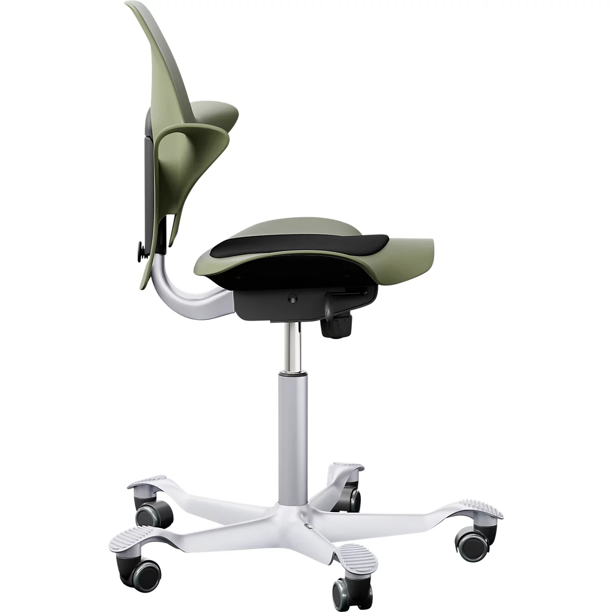 Siège de bureau HAG Capisco Puls 8010 Moss, siège selle, vérin à gaz 200 mm, hauteur d'assise réglable, piétement aluminium