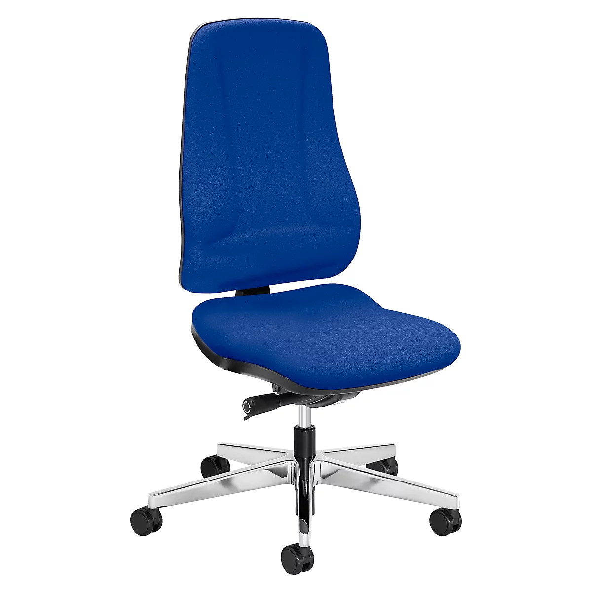 Siège de bureau LEANOS V ERGO Prosedia, mécanisme synchrone, sans accoudoirs, dossier ergonomique, bleu/aluminium poli