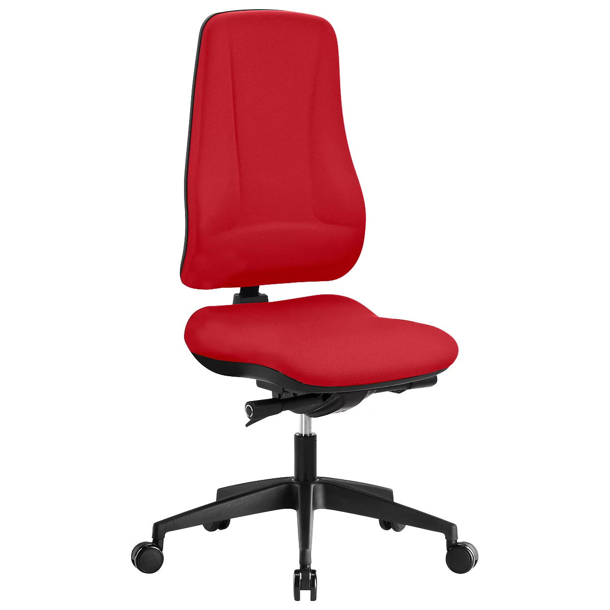 Siège de bureau LEANOS V KOMFORT Prosedia, mécanisme synchrone, sans accoudoirs, dossier haut, arrondi pour les genoux, rouge/noir
