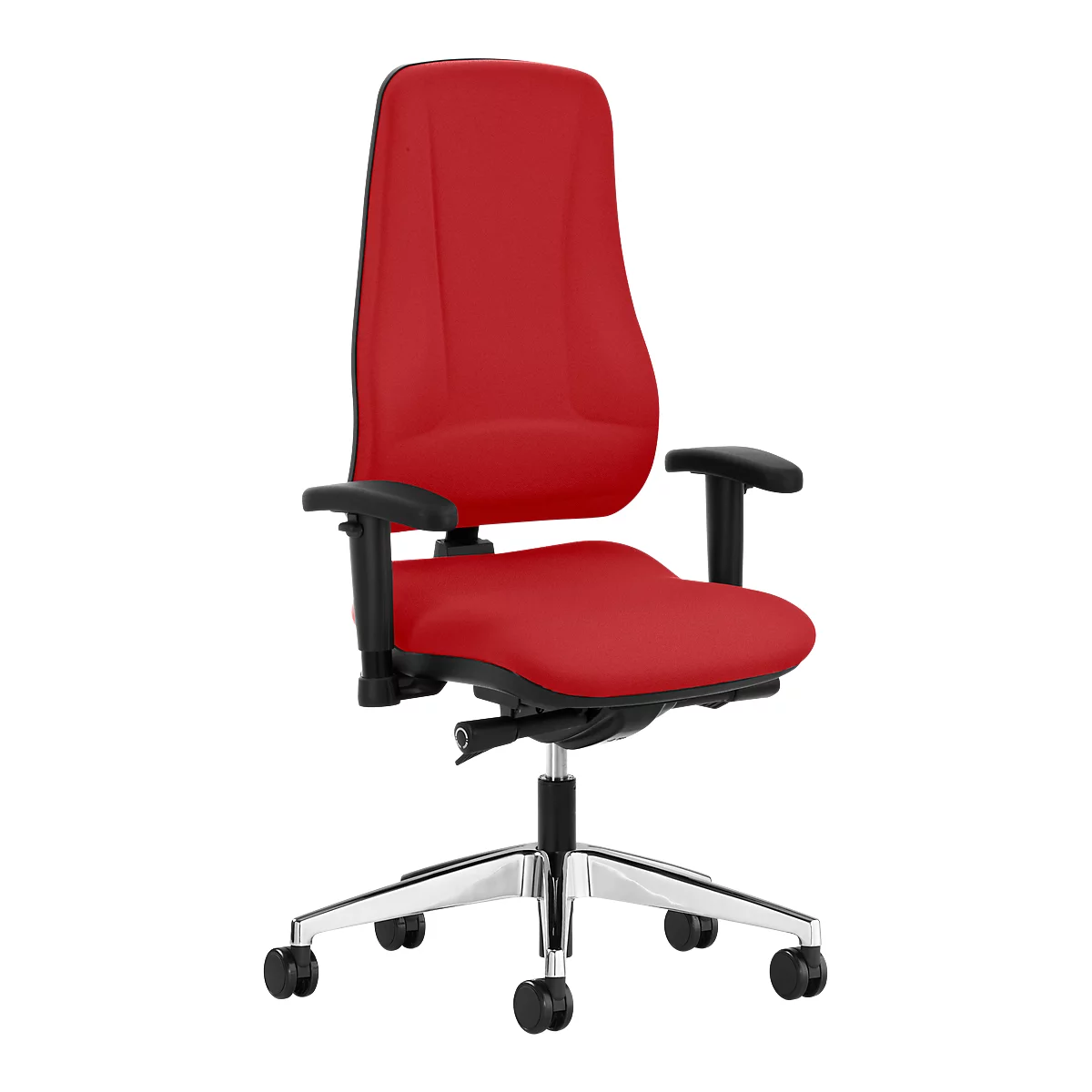 Siège de bureau LEANOS V KOMFORT Prosedia, mécanisme synchrone, sans accoudoirs, dossier haut, rouge/aluminium poli