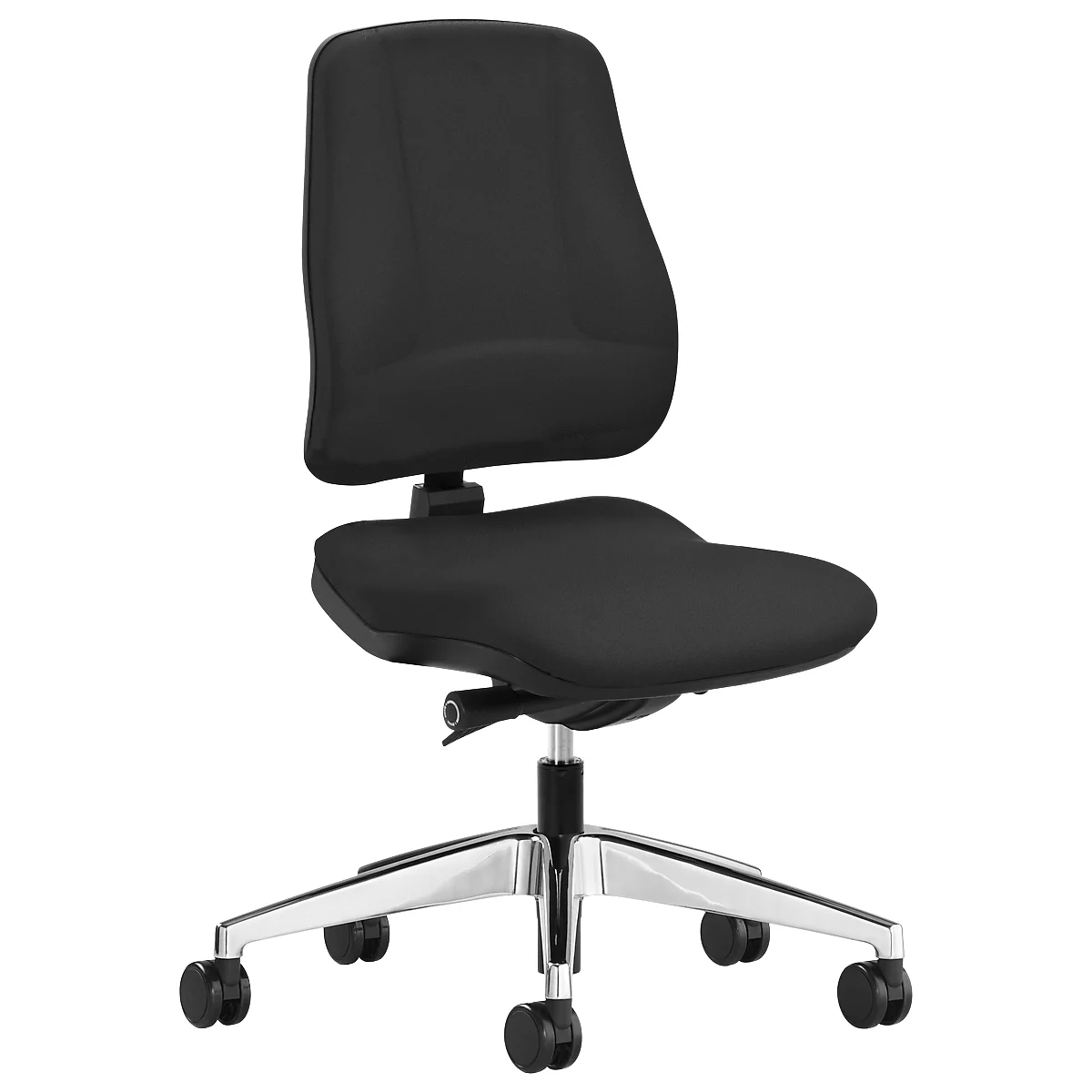 Siège de bureau LEANOS V KOMFORT Prosedia, mécanisme synchrone, sans accoudoirs, soutien lombaire, arrondi pour les genoux, noir/aluminium poli
