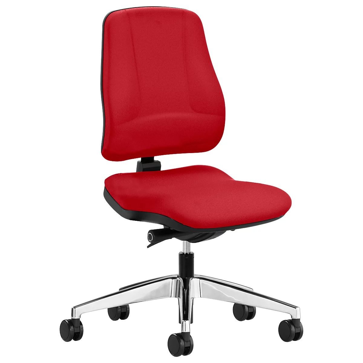 Siège de bureau LEANOS V KOMFORT Prosedia, mécanisme synchrone, sans accoudoirs, soutien lombaire, arrondi pour les genoux, rouge/aluminium poli