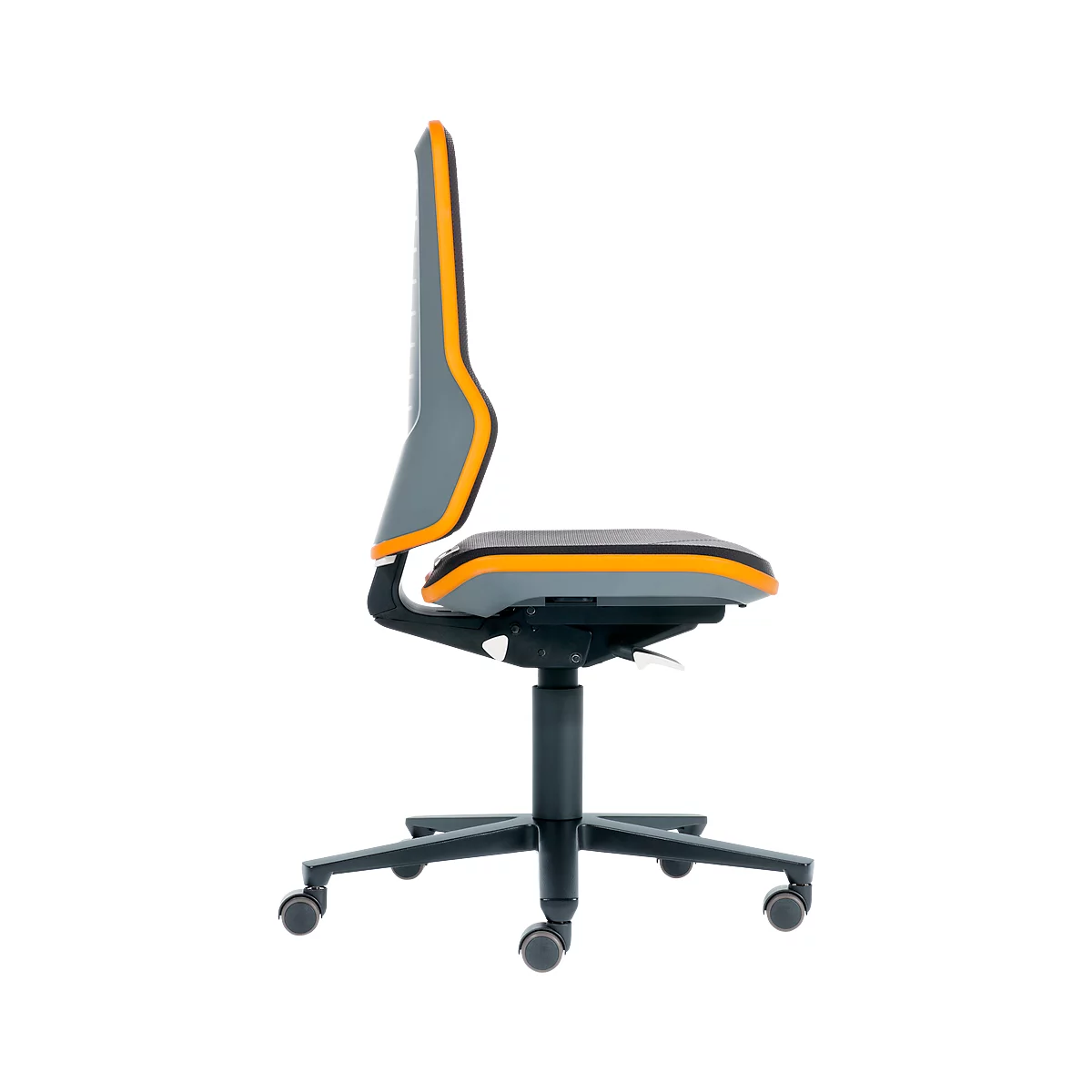 Siège de bureau NEON bimos, à contact permanent, modèle de base sans rembourrage, avec roulettes, bande flex orange