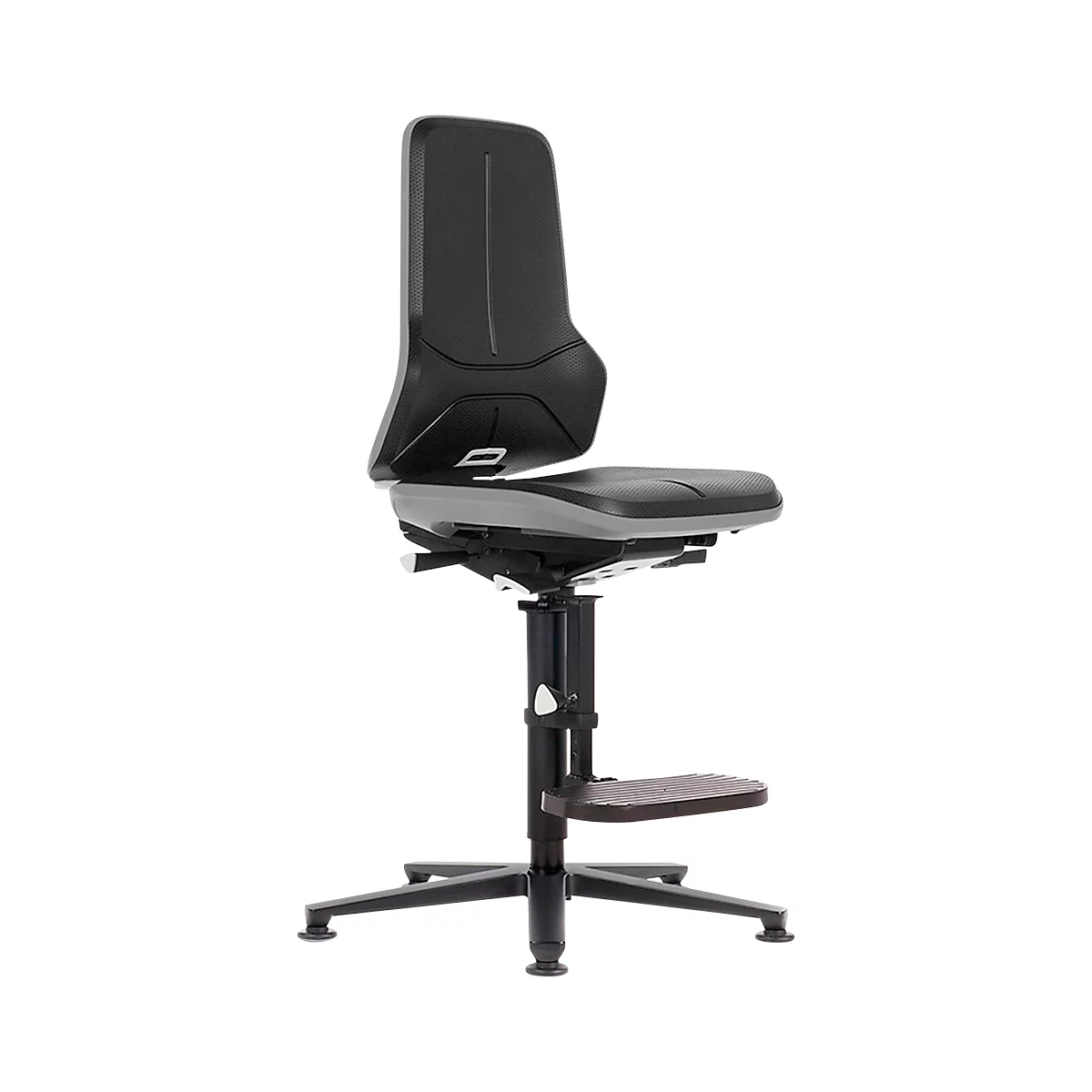 Siège de bureau NEON bimos, mécanisme synchrone, modèle de base sans rembourrage, patins + anneau repose-pieds, bande flex gris