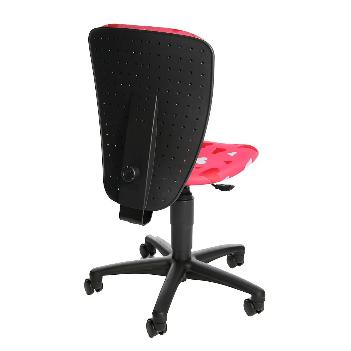 Siège de bureau pivotant pour enfants S&#39;cool motif petits coeurs, assise galbée, sans accoudoirs, rose/noir