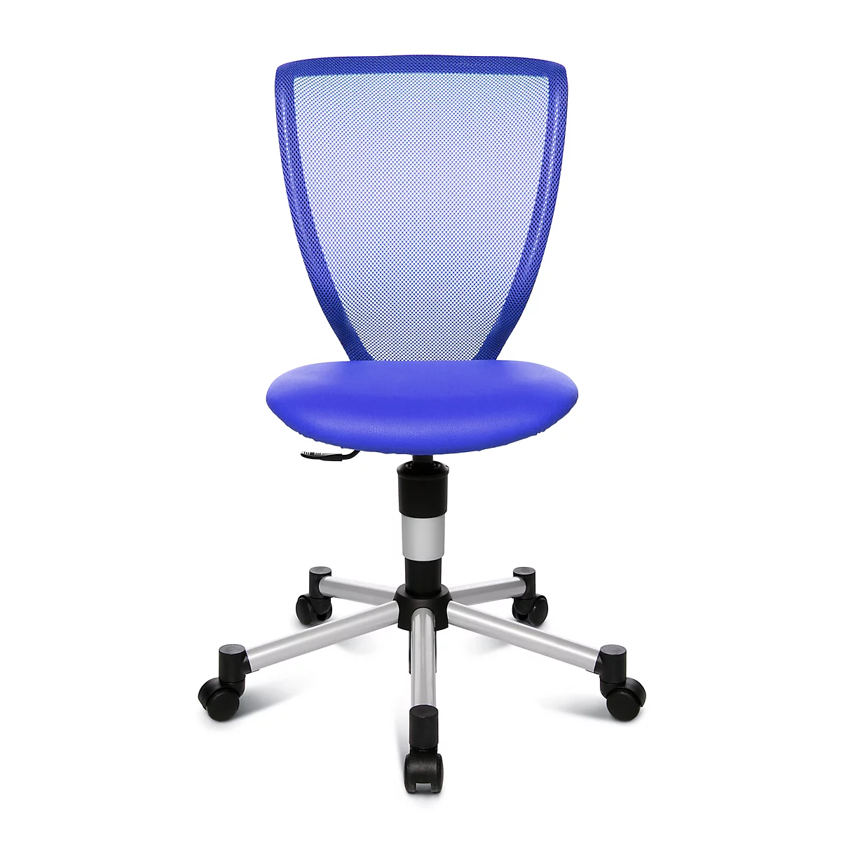 Siège de bureau pivotant pour enfants Titan Junior Topstar, sans accoudoirs, assise galbée, dossier en maille, piétement en alu , bleu