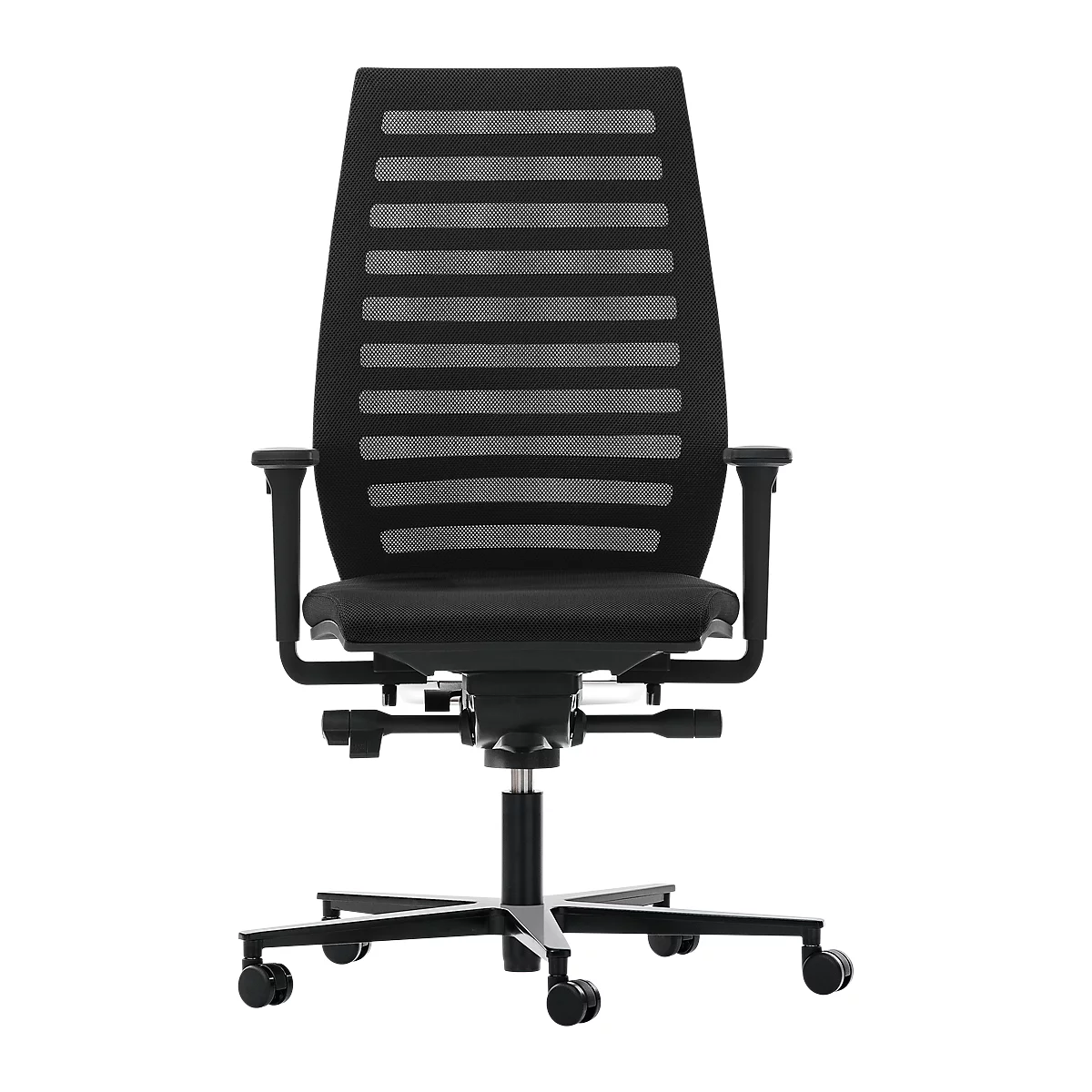 Siège de bureau R12, avec accoudoirs, armature noire, noir