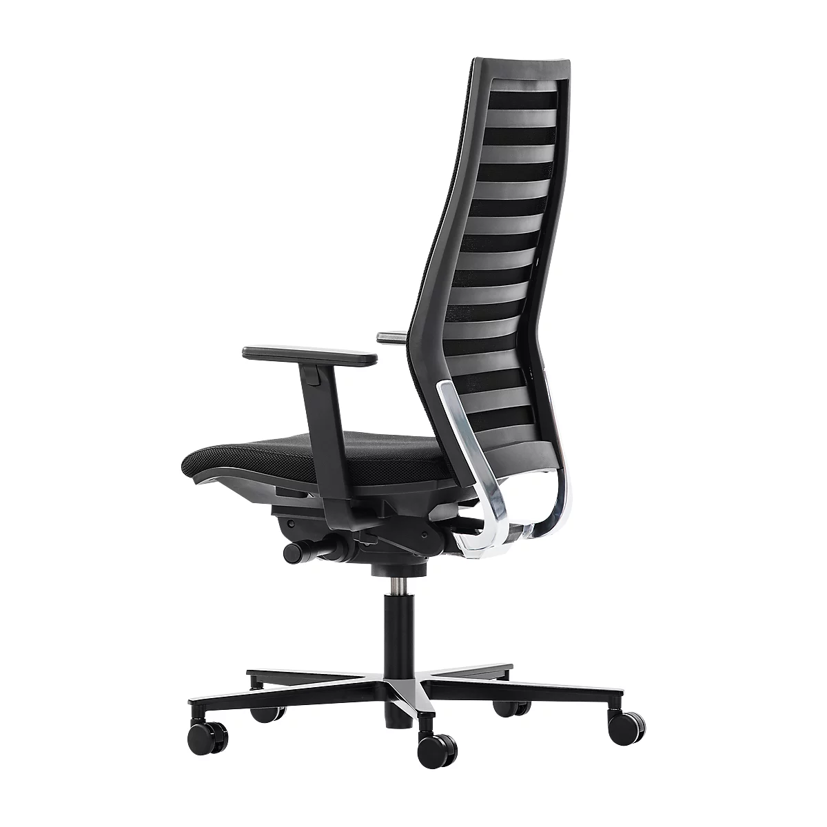 Siège de bureau R12, avec accoudoirs, armature noire, noir