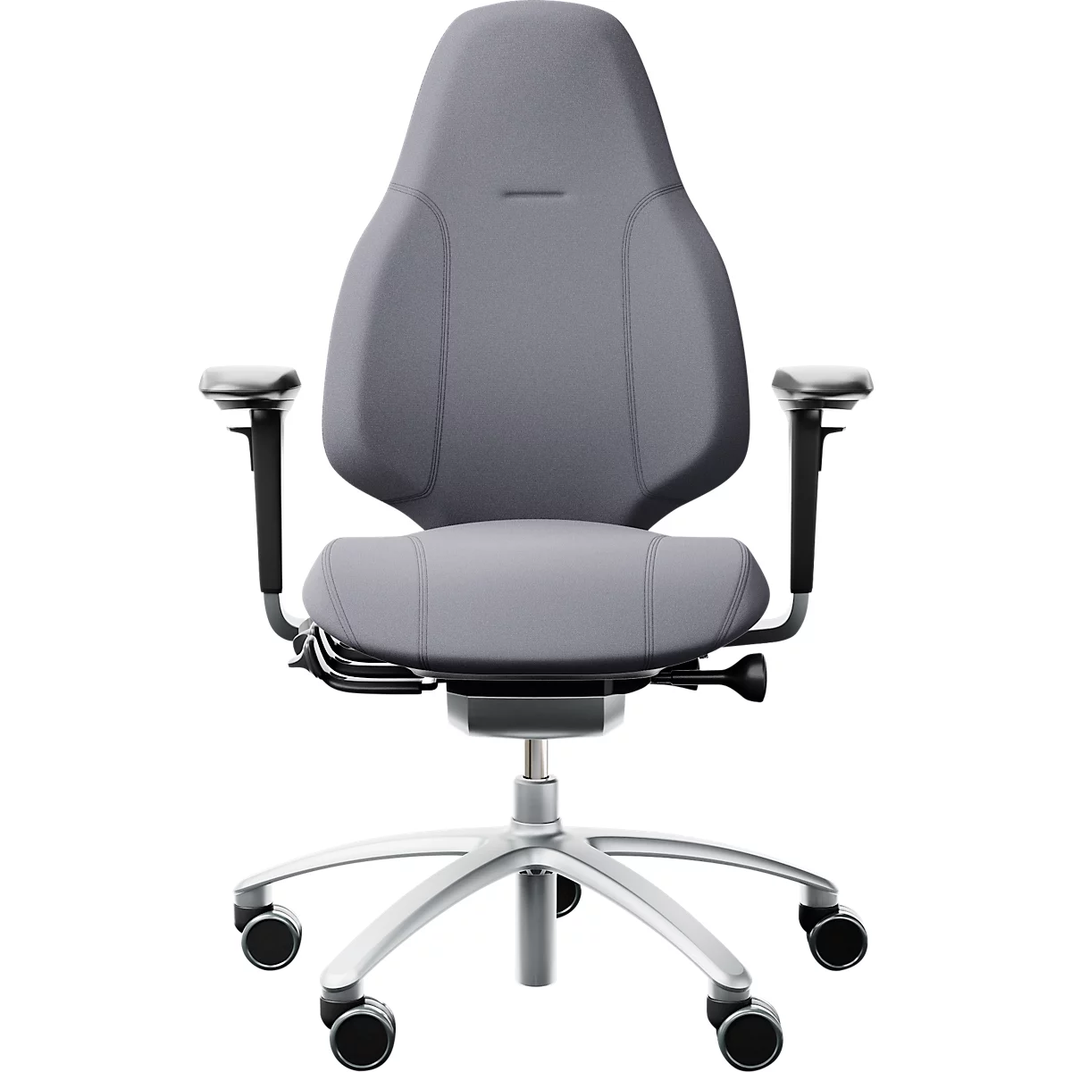 Siège de bureau RH Mereo 220, avec accoudoirs, mécanisme synchrone, assise plate, soutien lombaire, gris/argenté