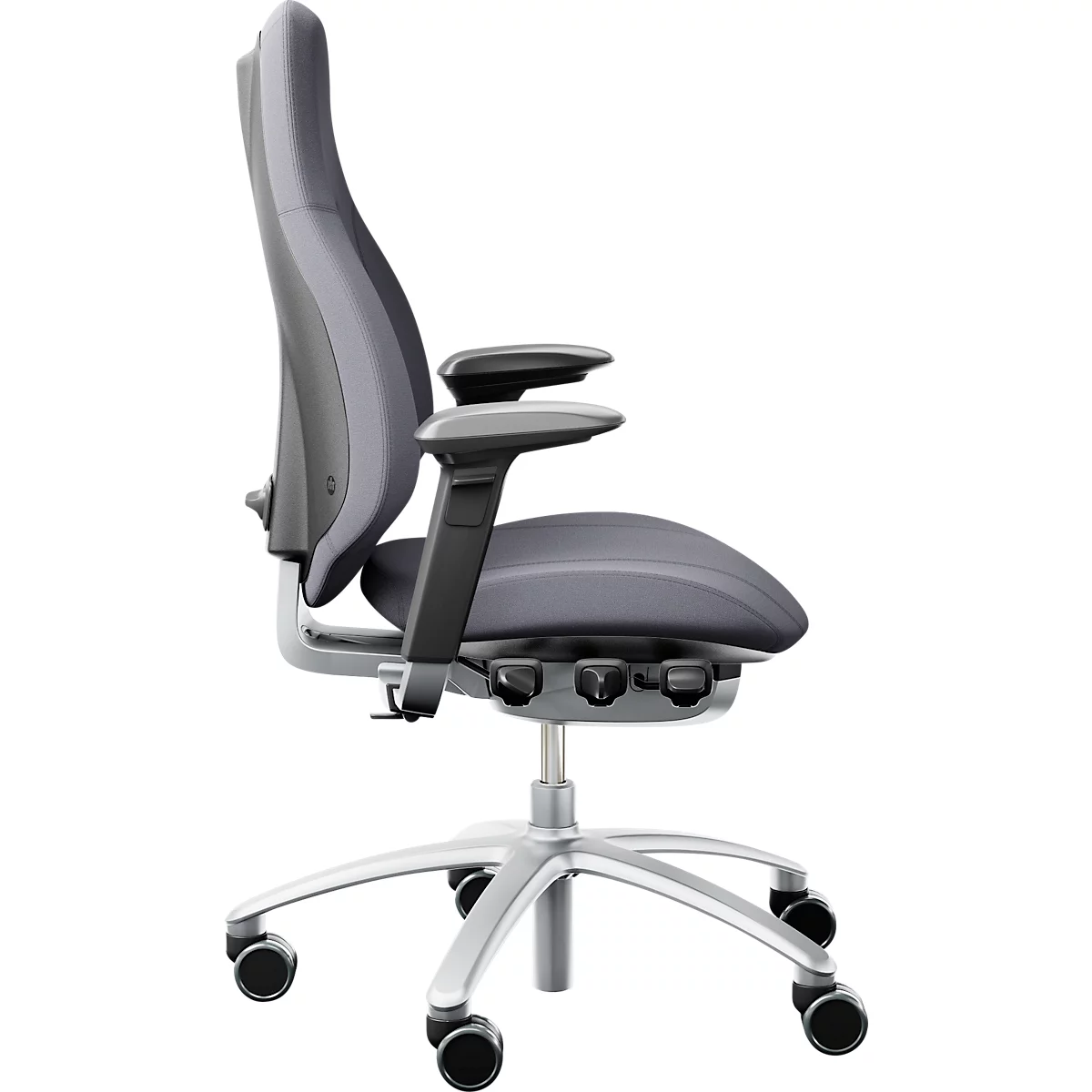 Siège de bureau RH Mereo 220, avec accoudoirs, mécanisme synchrone, assise plate, soutien lombaire, gris/argenté