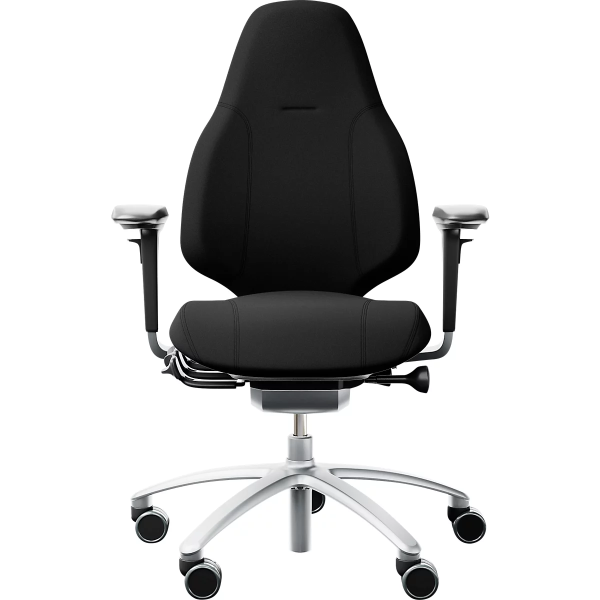 Siège de bureau RH Mereo 220, avec accoudoirs, mécanisme synchrone, assise plate, soutien lombaire, noir/argenté