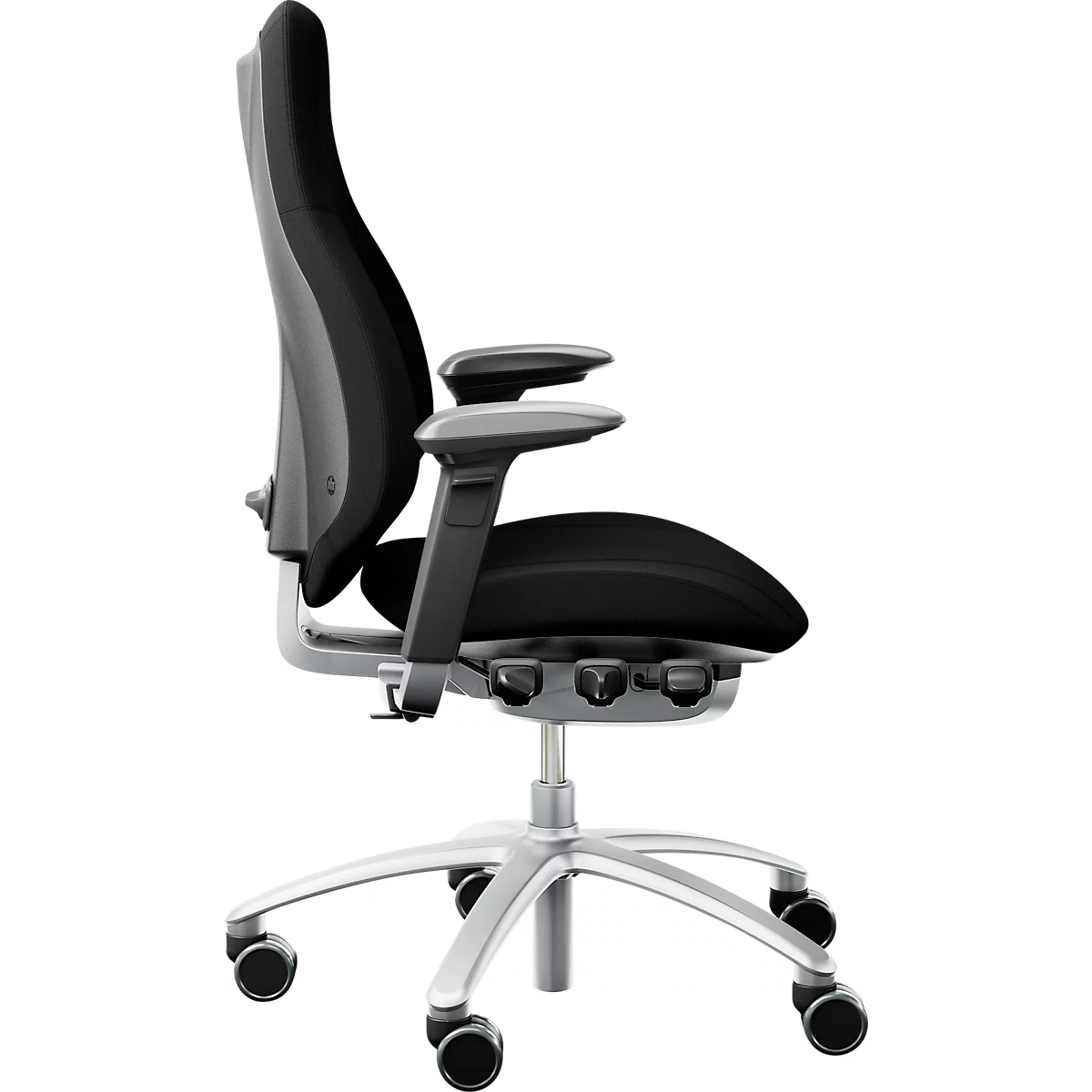 Siège de bureau RH Mereo 220, avec accoudoirs, mécanisme synchrone, assise plate, soutien lombaire, noir/argenté