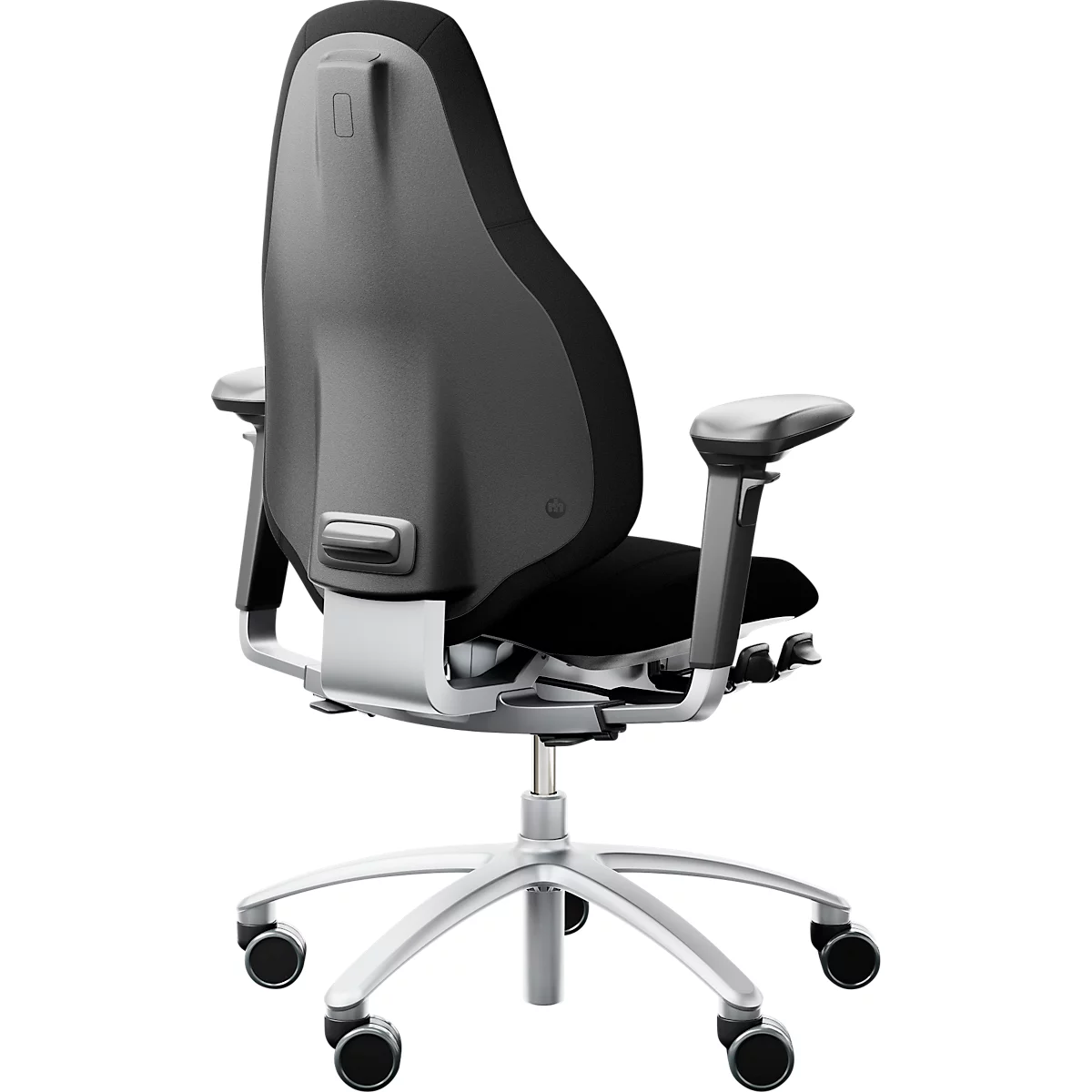Siège de bureau RH Mereo 220, avec accoudoirs, mécanisme synchrone, assise plate, soutien lombaire, noir/argenté