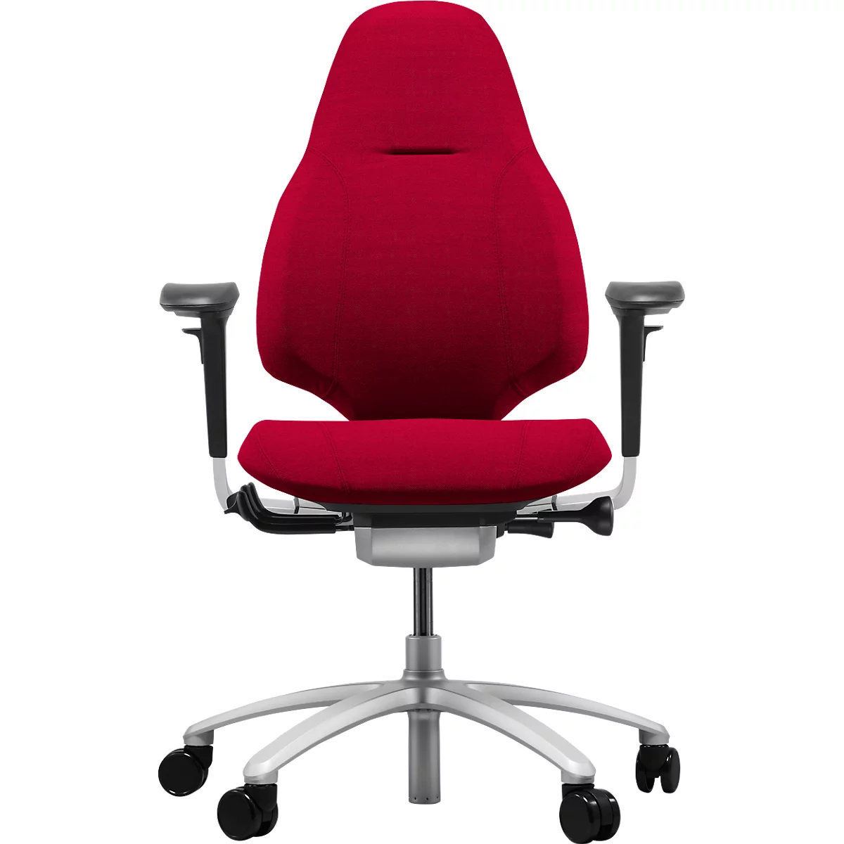 Siège de bureau RH Mereo 220, avec accoudoirs, mécanisme synchrone, assise plate, soutien lombaire, rouge/argenté