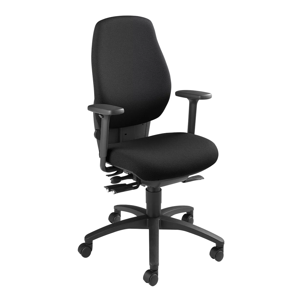 Siège de bureau SHAPE 28485 Dauphin, mécanisme synchrone, avec accoudoirs, dossier haut, support du bassin, noir