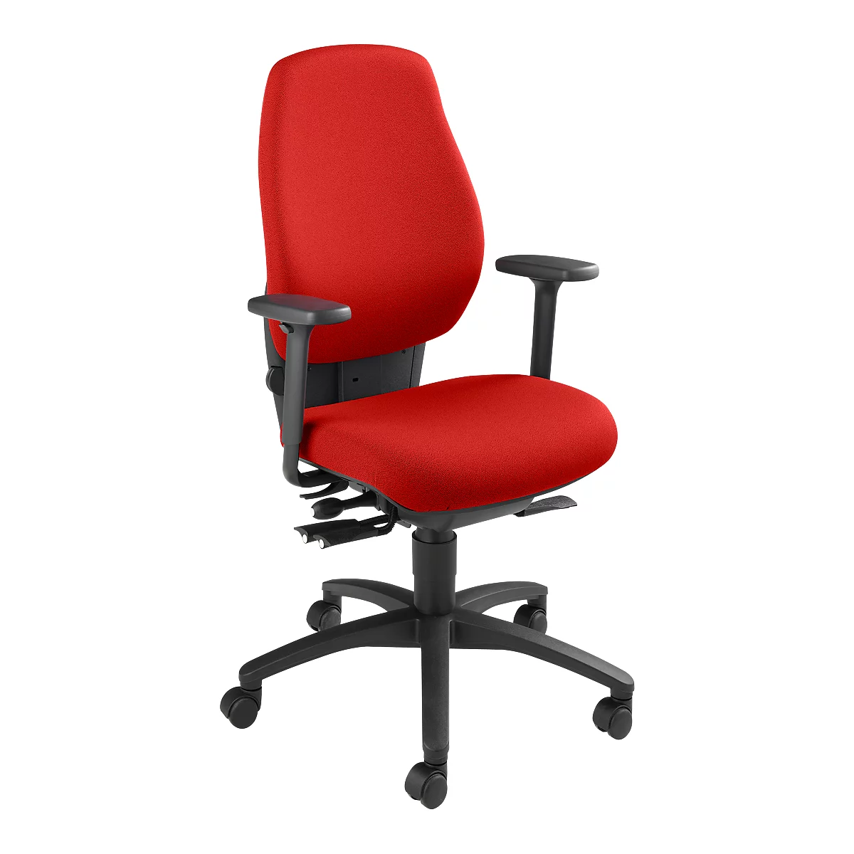 Siège de bureau SHAPE 28485 Dauphin, mécanisme synchrone, avec accoudoirs, dossier haut, support du bassin, rouge