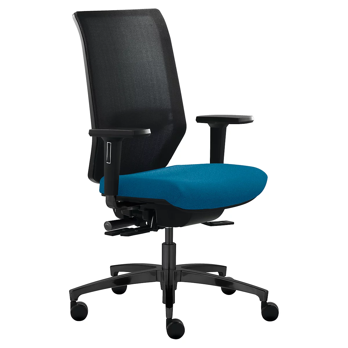 Siège de bureau SHAPE MESH Dauphin, avec accoudoirs, avec soutien lombaire, durée d'assise de 8 heures et +, roulettes pour tapis, bleu
