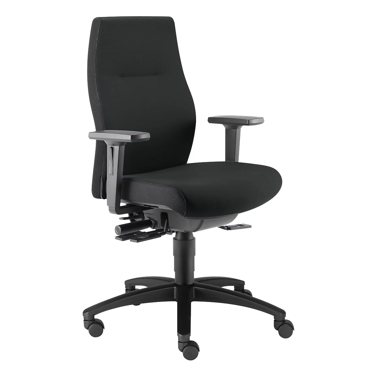 Siège de bureau SHAPE XTL Dauphin, mécanisme synchrone, avec accoudoirs, durée d'assise de 8 heures et +, avec roues universelles, noir