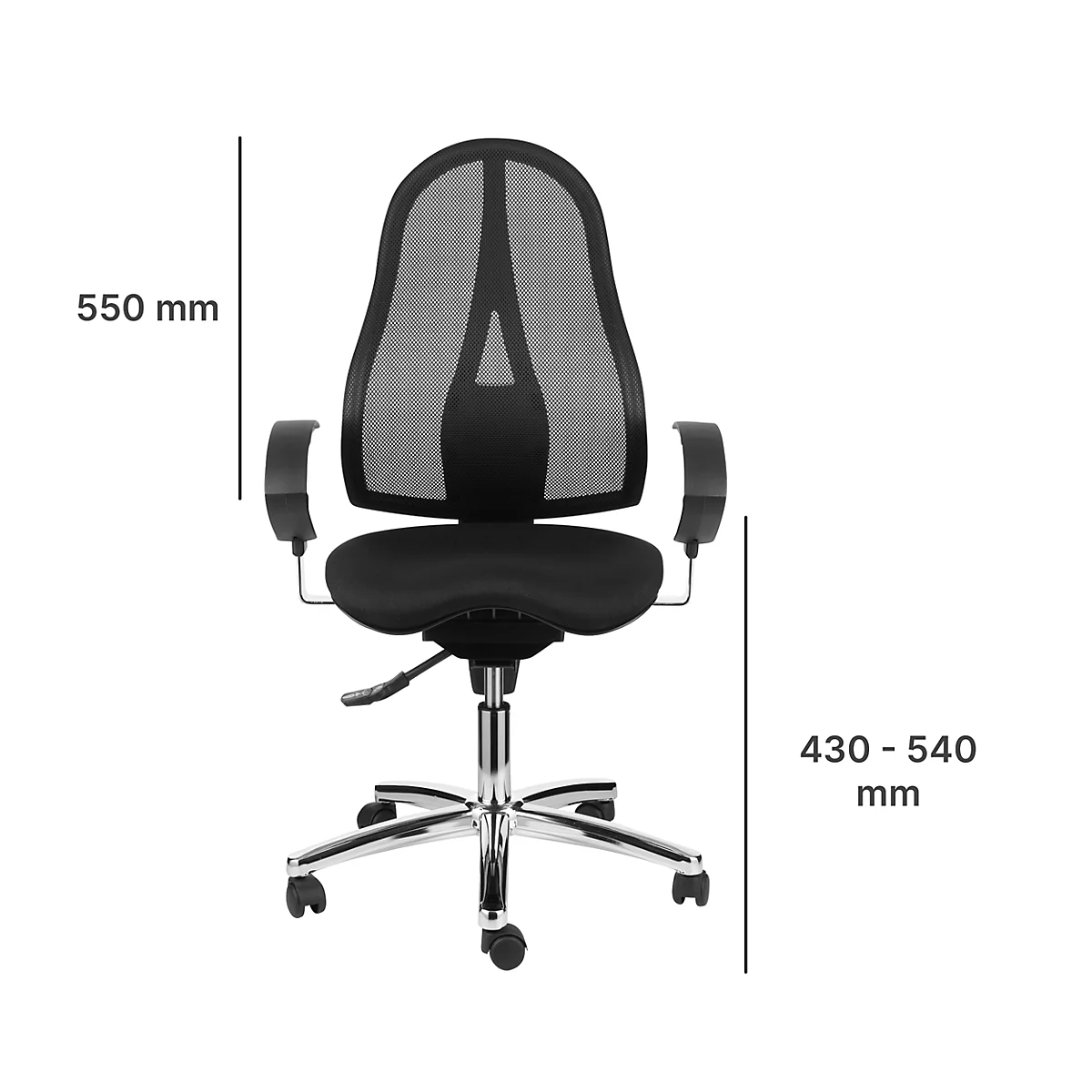Siège de bureau SITNESS 15 Topstar, à contact permanent, avec accoudoirs, dossier en filet, Fitness Orthositz, noir