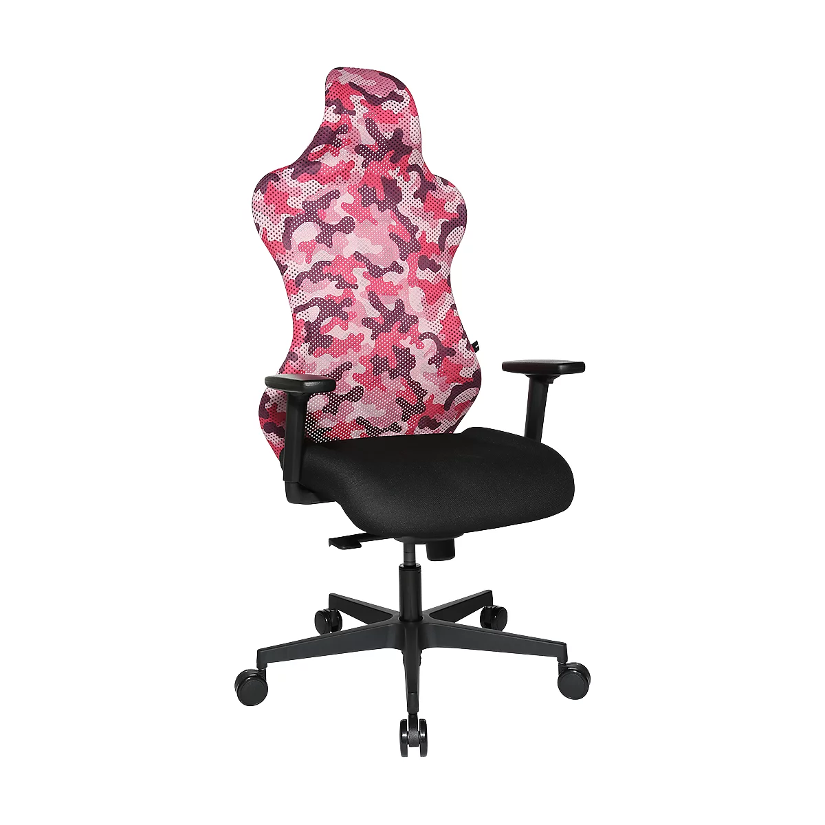 Siège de bureau Sitness RS Sport Camouflage, mécanisme synchrone 3D, assise galbée, appui-tête intégré, avec accoudoirs, rose/noir
