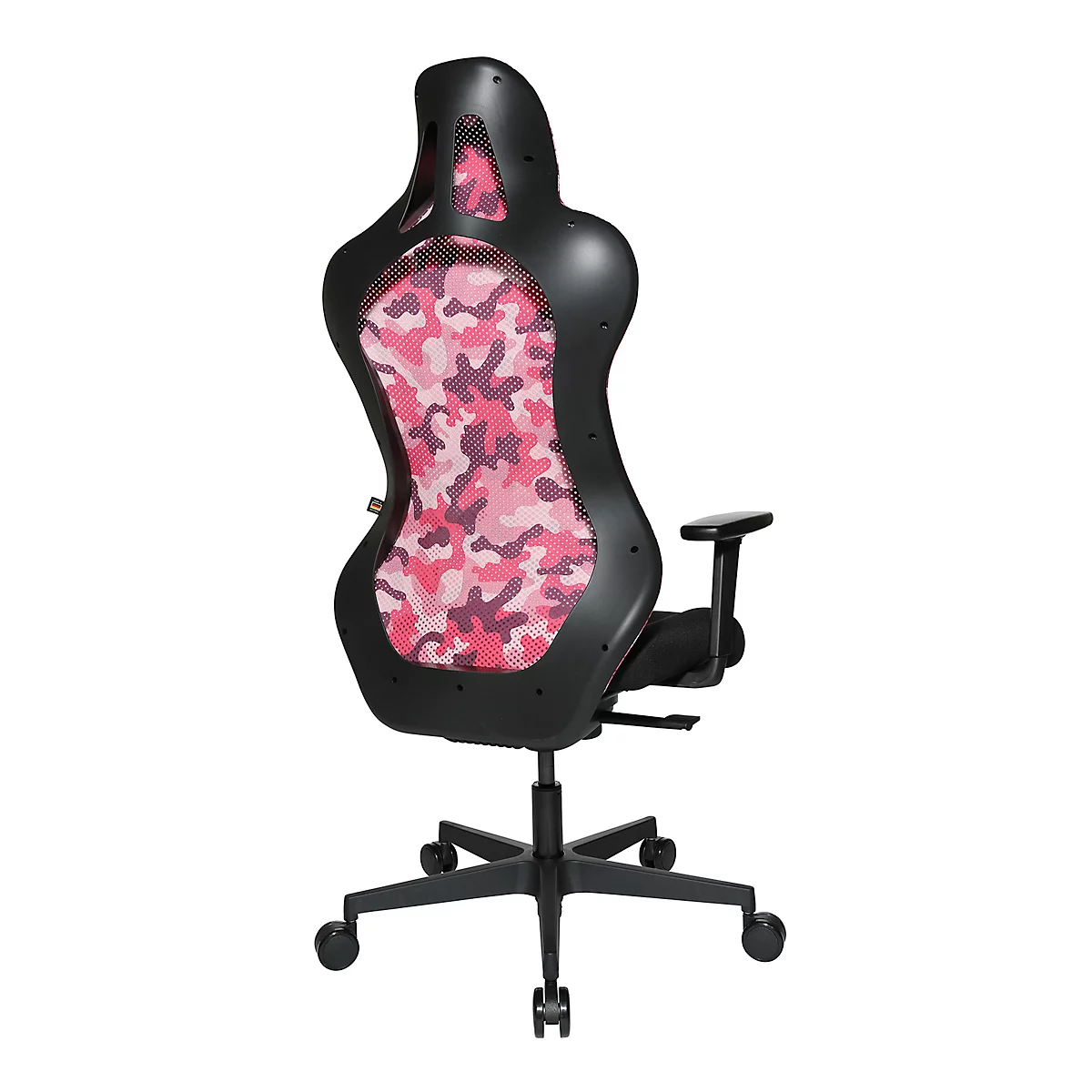 Siège de bureau Sitness RS Sport Camouflage, mécanisme synchrone 3D, assise galbée, appui-tête intégré, avec accoudoirs, rose/noir