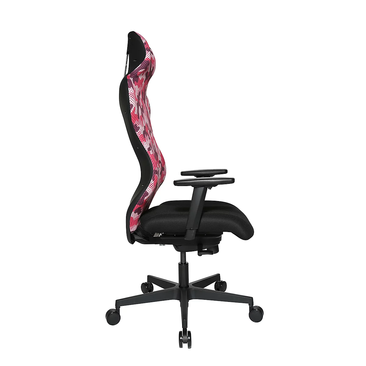 Siège de bureau Sitness RS Sport Camouflage, mécanisme synchrone 3D, assise galbée, appui-tête intégré, avec accoudoirs, rose/noir