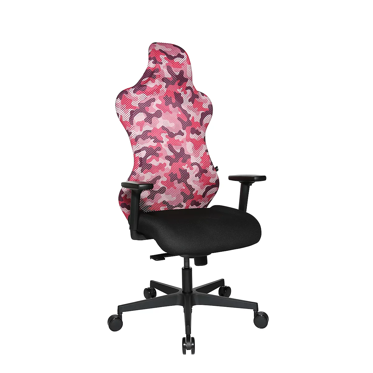 Siège de bureau Sitness RS Sport Camouflage, mécanisme synchrone 3D, assise galbée, appui-tête intégré, avec accoudoirs, rose/noir