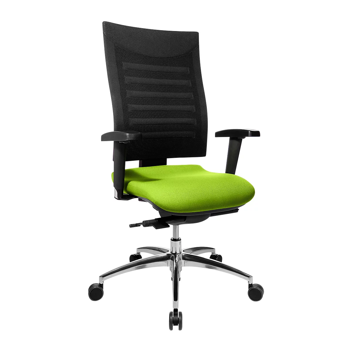 Siège de bureau SSI PROLINE S3 - synchrone - avec accoudoirs - dossier 3D en filet - assise spéciale soutien du bassin - vert pomme/noir - Schäfer Shop Select