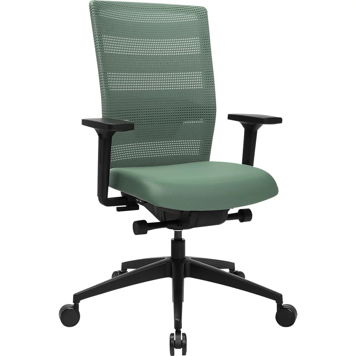 Siège de bureau Topstar Sitness AirWork, avec accoudoirs, mécanisme 3D auto-synchrone, assise galbée, dossier résille, menthe/noir