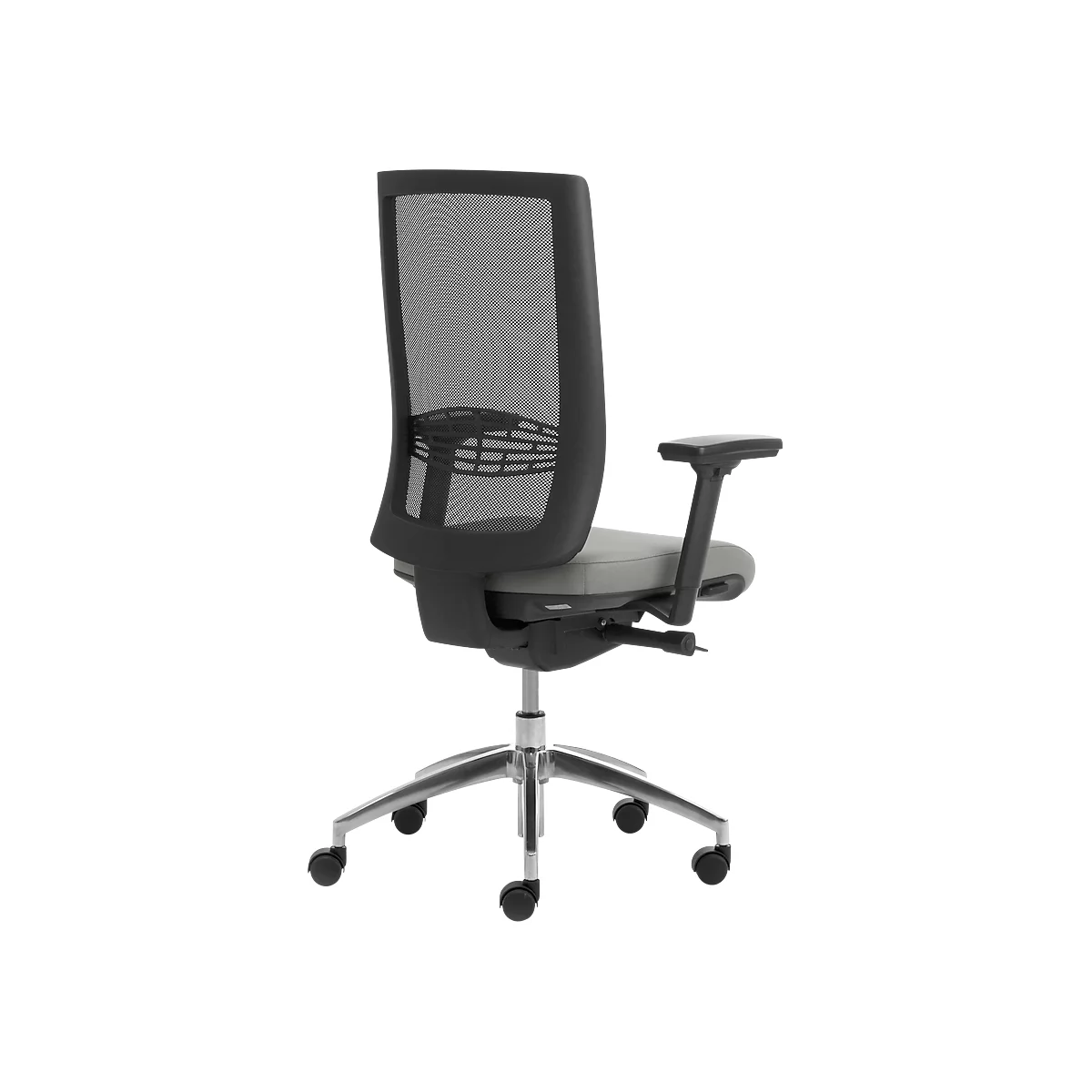Siège de bureau WIKI, avec accoudoirs, dossier en maille, structure en aluminium poli, gris clair