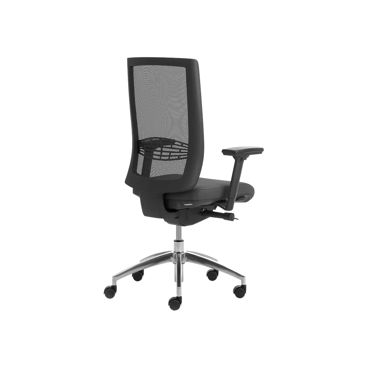 Siège de bureau WIKI, avec accoudoirs, dossier en maille, structure en aluminium poli, noir