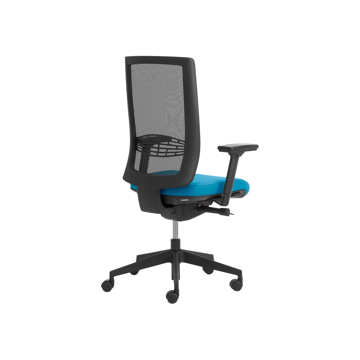 Siège de bureau WIKI, avec accoudoirs, dossier en maille, structure en plastique, bleu clair