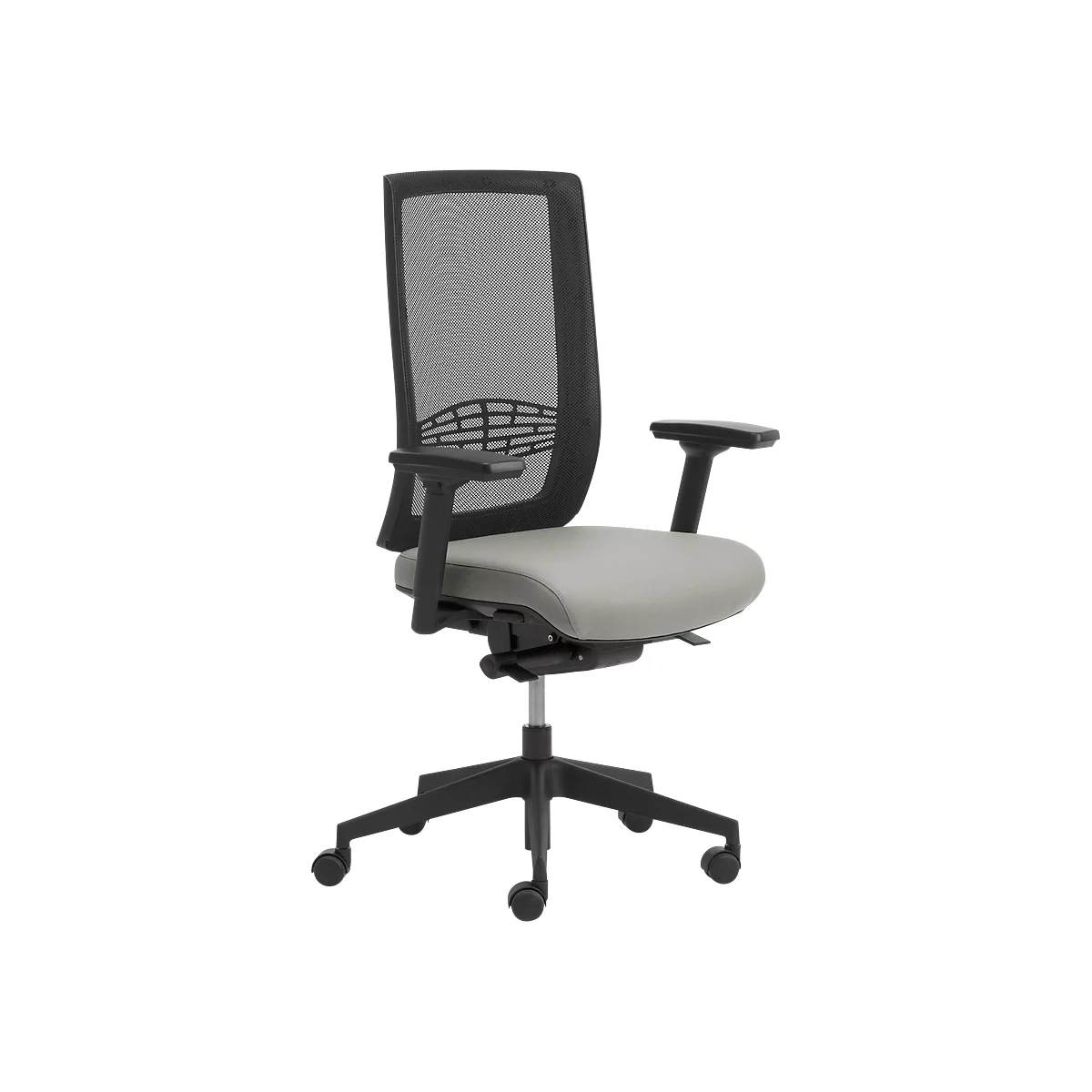 Siège de bureau WIKI, avec accoudoirs, dossier en maille, structure en plastique, gris clair