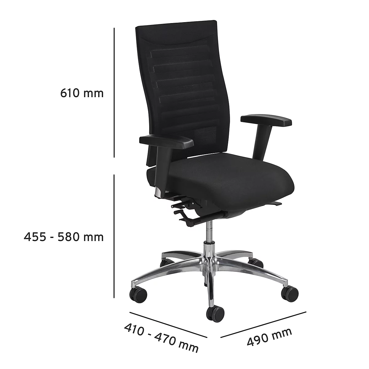 Siège de bureau WIKI, avec accoudoirs, dossier en maille, structure en plastique, noir