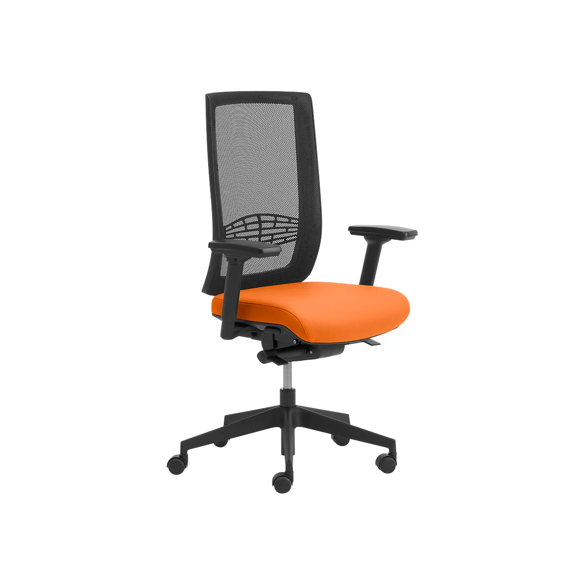 Siège de bureau WIKI, avec accoudoirs, dossier en maille, structure en plastique, orange