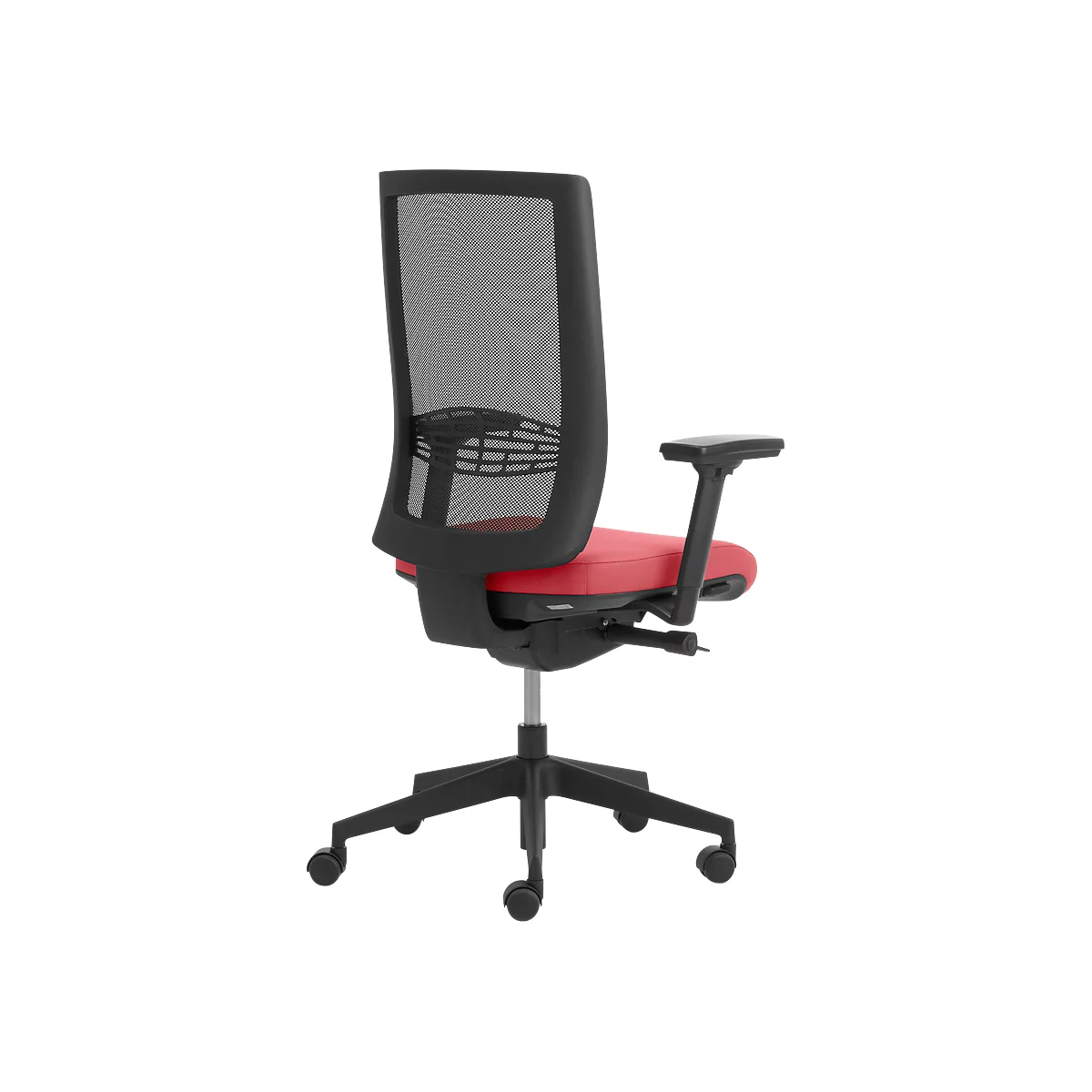 Siège de bureau WIKI, avec accoudoirs, dossier en maille, structure en plastique, rouge foncé