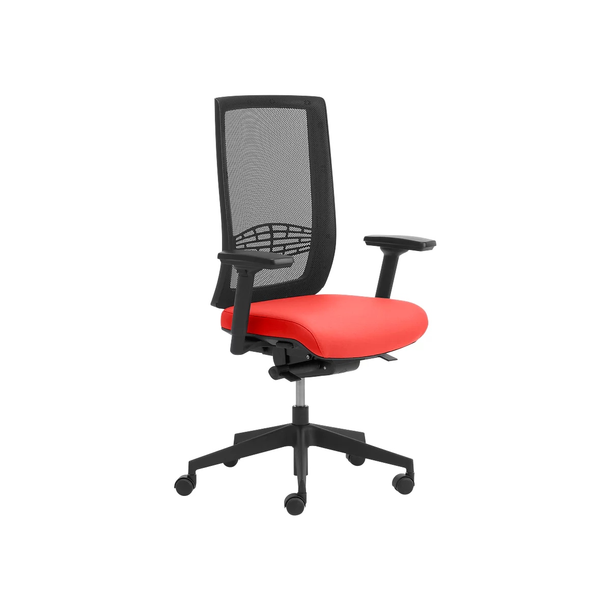 Siège de bureau WIKI, avec accoudoirs, dossier en maille, structure en plastique, rouge