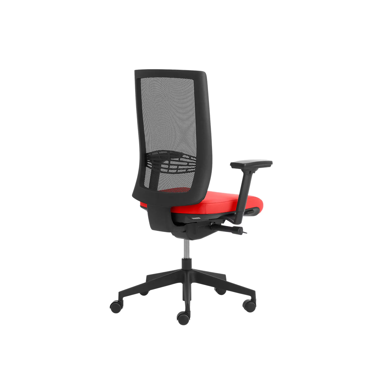 Siège de bureau WIKI, avec accoudoirs, dossier en maille, structure en plastique, rouge