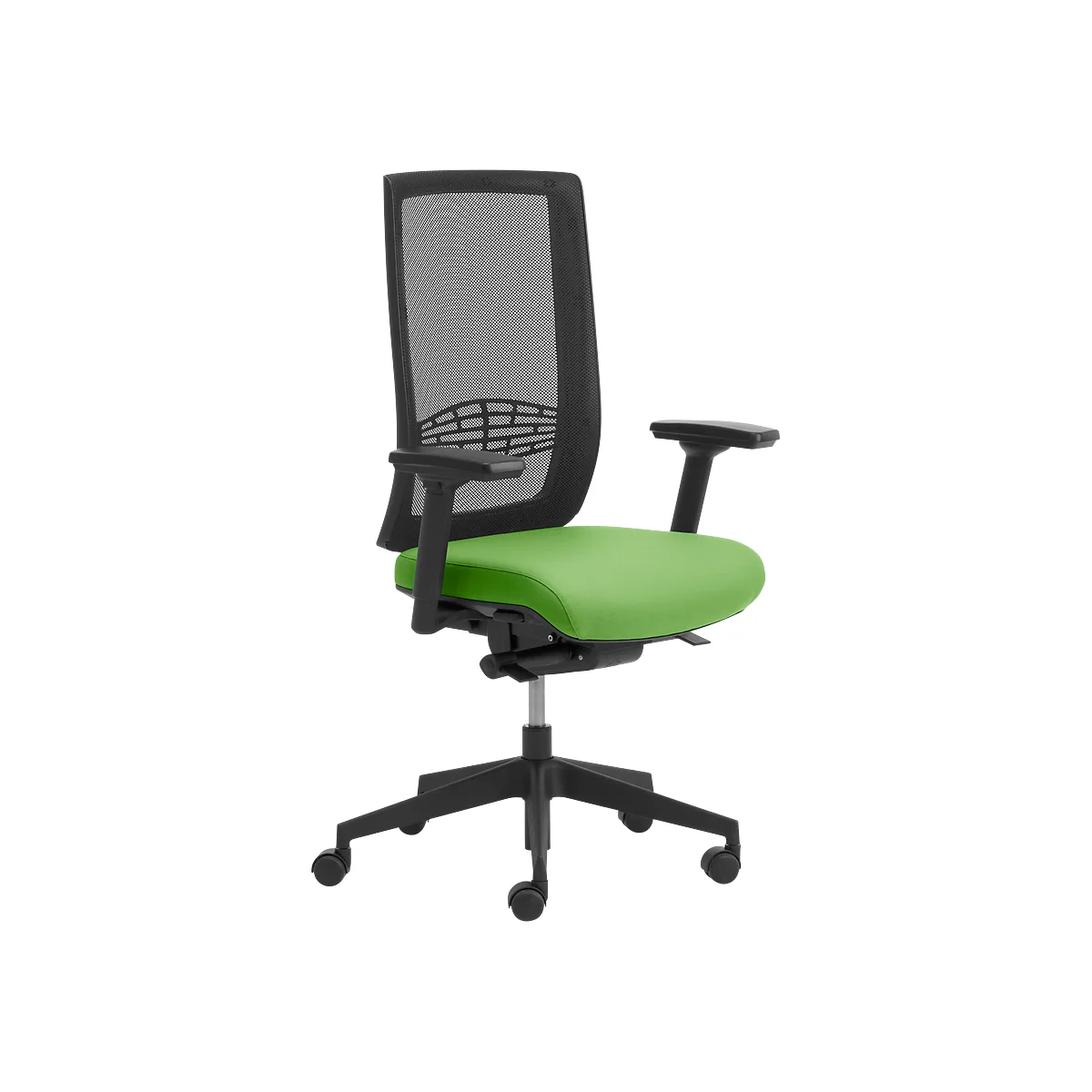 Siège de bureau WIKI, avec accoudoirs, dossier en maille, structure en plastique, verte