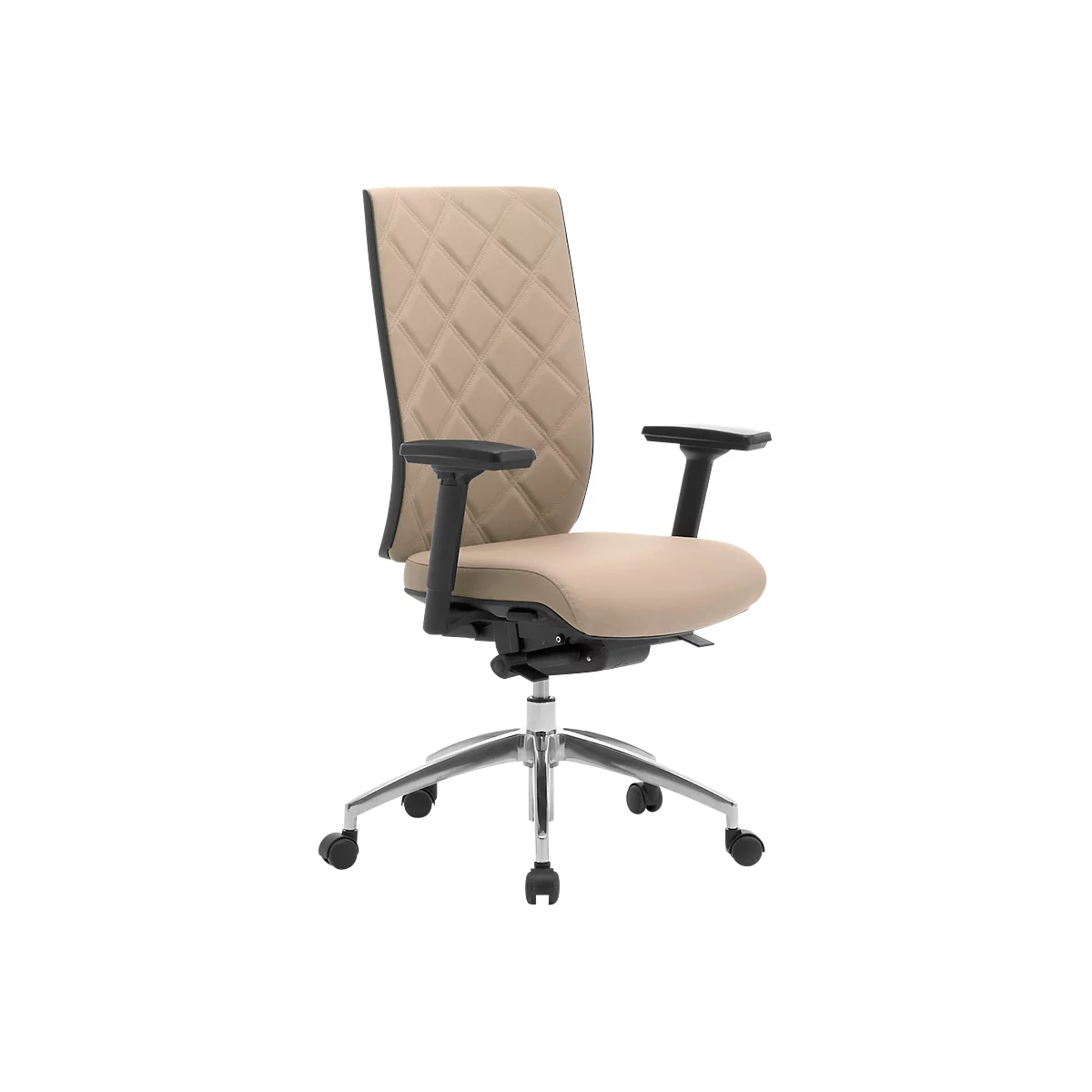 Siège de bureau WIKI, avec accoudoirs, dossier en tissu, structure en aluminium poli, beige