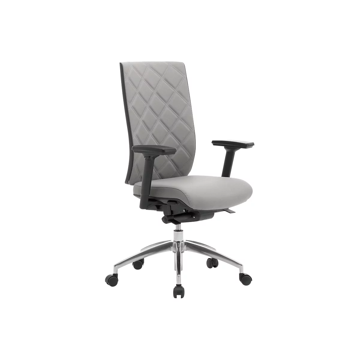 Siège de bureau WIKI, avec accoudoirs, dossier en tissu, structure en aluminium poli, gris clair