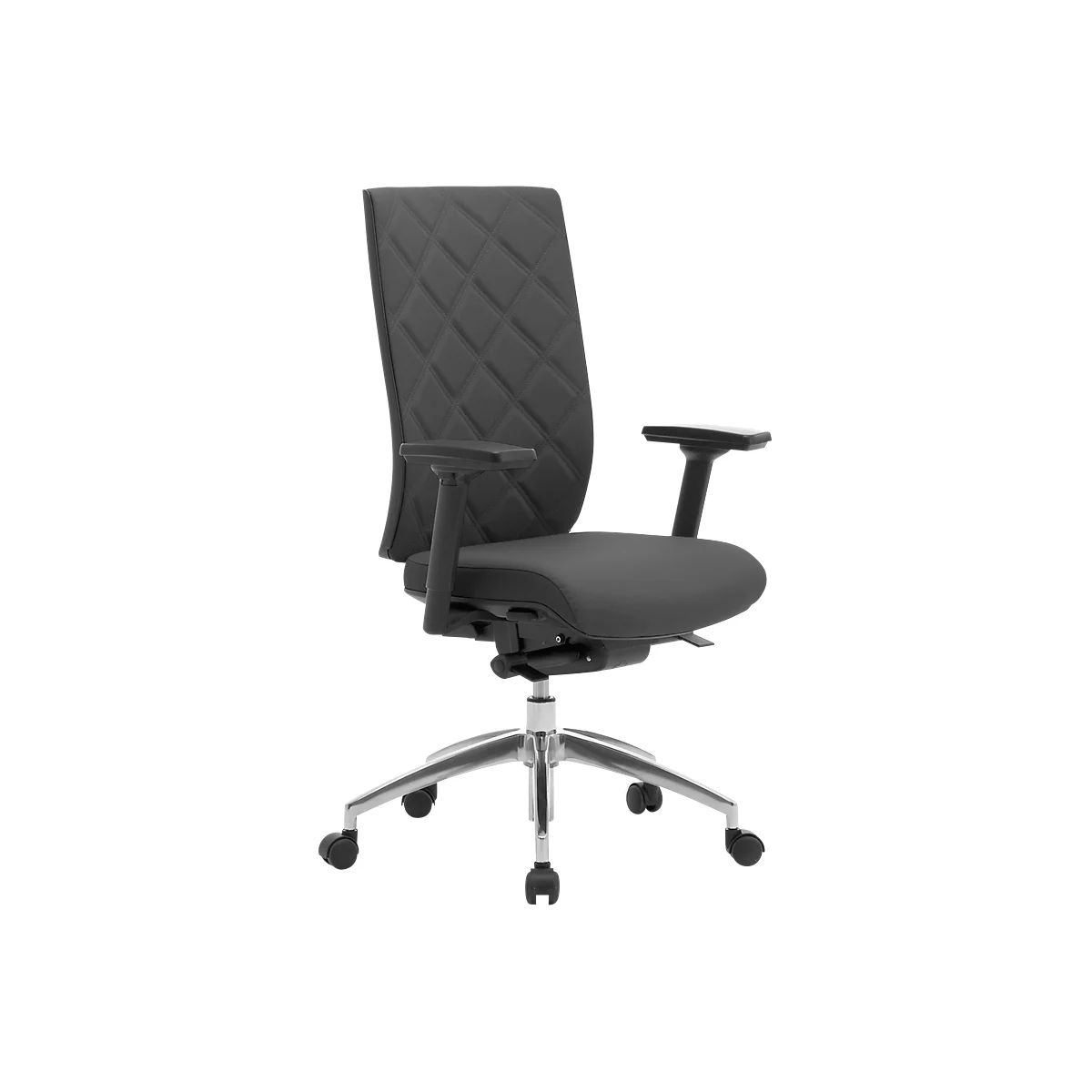 Siège de bureau WIKI, avec accoudoirs, dossier en tissu, structure en aluminium poli, noir