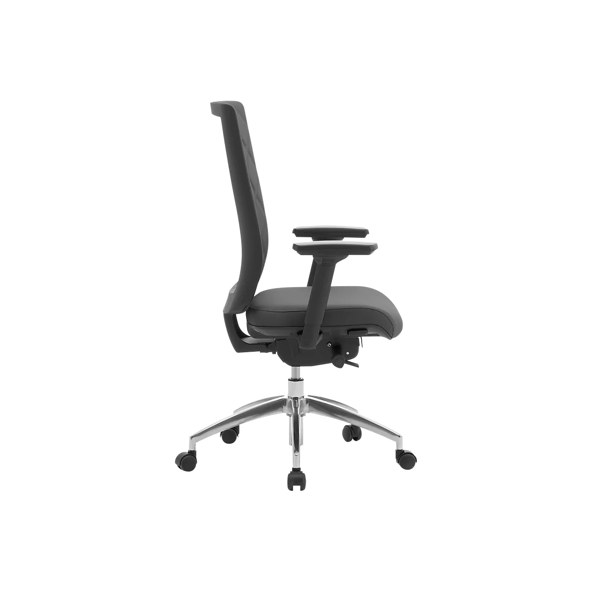 Siège de bureau WIKI, avec accoudoirs, dossier en tissu, structure en aluminium poli, noir