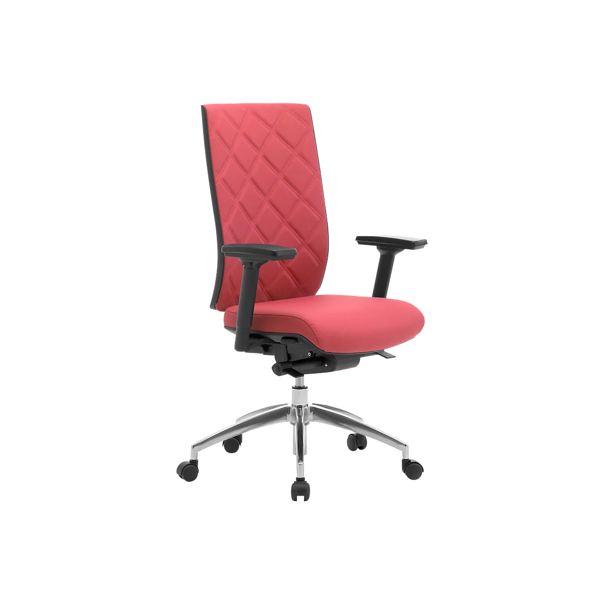Siège de bureau WIKI, avec accoudoirs, dossier en tissu, structure en aluminium poli, rouge foncé